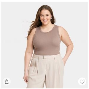 A New Day Slim Fit Ribbed High Neck Tank Top Brown Size Medium